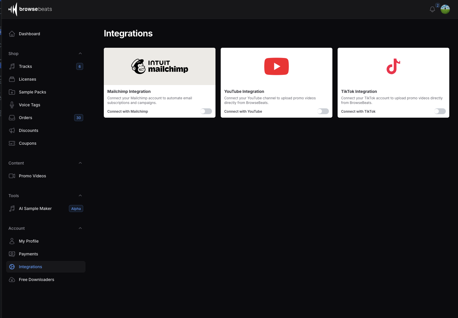 TikTok Integration page screenshot